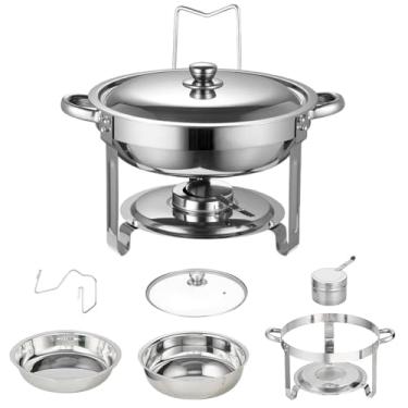 Imagem de Jogo de Panelas, ​Panela de Buffet Aquecida Aço Inoxidável Banhado Ouro 4.5L, Mantém Comida Quente 70°C por 6h, Perfeita para Buffets, Churrascos e Uso Doméstico Diário.