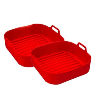Imagem de Kit de 2 Formas de Silicone Quadrada 20CM, Para Air Fryer, Assadeira Grande Resistente(KIT2-VERMELHO)