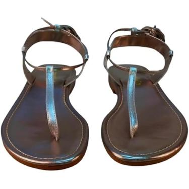 Imagem de Sandália Rasteira Feminina em Couro Legítimo com Solado Baixo 1cm – Design Clássico, Leveza ao Caminhar e Conforto Prolongado| Prata N°34