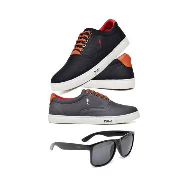 Imagem de Kit 2 Sapatenis Masculino Cano Baixo Polo do 37 ao 45 Acompanhado de um Óculos de Sol-Masculino
