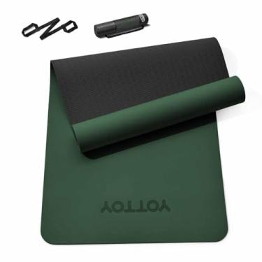 Imagem de Tapete de ioga, tapete de exercícios TPE antiderrapante (1/10.2 cm) para pilates, fitness e exercícios descalços, estúdio de academia em casa com alça e bolsa (verde, 78 x 0,60 cm)