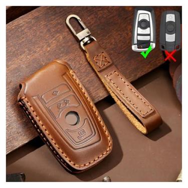 Imagem de Capa de couro artesanal para chave de carro, compatível com bmw x3 x5 x6 f30 f34 f10 f20 g20 g30 g01 g02 g05 f15 f16 1 3 5 7 série 520d(Type A brown)