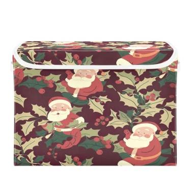 Imagem de SEHANY Linda caixa de armazenamento de Papai Noel de Natal com tampas e alças, organizador de cestas de armazenamento de tecido dobrável, caixas de armazenamento de cubos grandes para roupas, cobertor