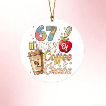 Imagem de Número de desenho animado – Enfeites de acrílico para pendurar 67 dias de café e caos, presentes pequenos ideais e divertidos para professores/estudantes, adequado para escola, chaveiro, decoração de