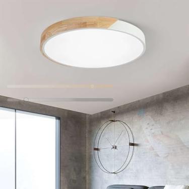 Imagem de GZZBMY Lâmpada de teto LED com controle remoto Lâmpada de teto regulável moderna Madeira redonda Iluminação de teto interna para sala de estar quarto de crianças sala de jantar 3000K-6500K (branco, 40