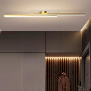 Imagem de Lâmpada de teto LED Moderno Minimalista Design de Linhas Longas Iluminação de Teto Lâmpada de Teto Alumínio Metal Lâmpada de Teto Interior para Sala de Estar Quarto Sala de Jantar (Luz Neutra Dourada