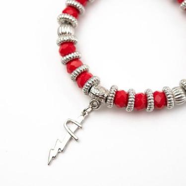 Imagem de Pulseira Iansã Vermelha Espada-Raio Bravura Cristal Silicone - Lua Mís