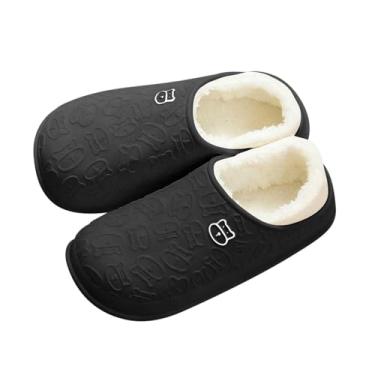 Imagem de Pantufas unissex para casais, forradas com lã, roupa de inverno casual, para uso interno e externo, Preto, 38