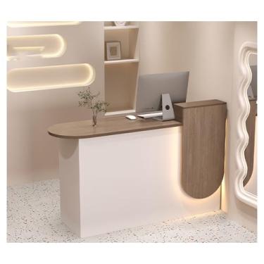 Imagem de Mesa de recepção moderna de madeira com balcão - gavetas com trava, mesa de recepção, balcão de recepção de recepção de salão, balcão de recepção para loja, hotel, escritório, caixa de varejo e G