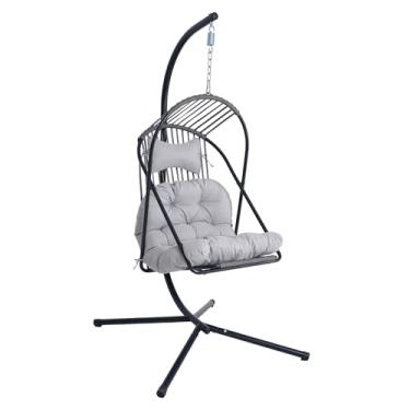 Imagem de Jadoxy Cadeira de balanço para ambientes externos, capacidade de 204 kg, cadeira de balanço suspensa com almofada à prova d'água para pátio, jardim, varanda, quintal, sala de estar, quarto, preto