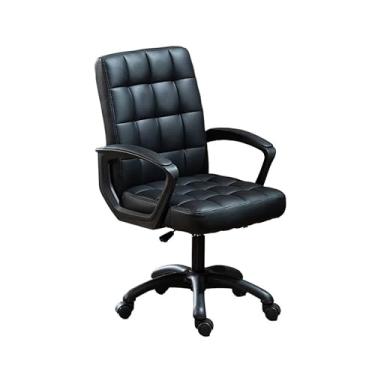 Imagem de Cadeira de escritório giratória PU couro macio cadeira de mesa com assento acolchoado e apoios de braço, altura ajustável no meio das costas, cadeira de escritório executiva acolchoada (preto)