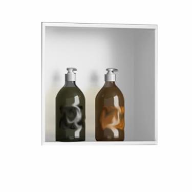 Imagem de Prateleira de nicho de chuveiro de aço inoxidável - Armário de parede embutido à prova d'água anti-arranhões para banheiro, cozinha e sala de estar - branco, solução de armazenamento de divisória de