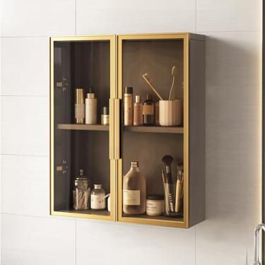 Imagem de Armário de banheiro montado na parede, vaidade de armazenamento em ouro cinza, armário suspenso sobre o vaso sanitário para dormitórios, cozinha e lavanderia (50 x 14 x 60 cm) - Economizador de espaço