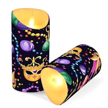 Imagem de SEHANY Máscara de carnaval velas sem chamas com controle remoto e temporizador, 2 peças de velas de pilar de LED cintilantes operadas por bateria para decoração de festa de casamento, dia dos