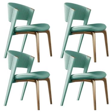 Imagem de Conjunto de 2 cadeiras de jantar estofadas de meados do século - Cadeiras de cozinha modernas abertas com estofamento de couro sintético e pernas de metal - Cadeiras elegantes para sala de jantar e