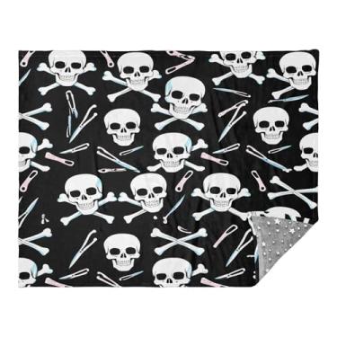 Imagem de CEBUGI Manta de flanela macia e quente 127 cm x 178 cm para sofá, cama, escritório, acampamento, viagem, caveira, osso para todas as estações