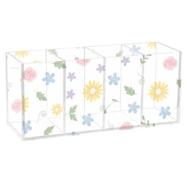 Imagem de Burbuja Porta-canetas de acrílico com 4 compartimentos, suporte de lápis transparente para pincéis de maquiagem, acessórios de mesa de escritório em casa