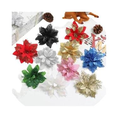Imagem de Flores Artificiais Com Glitter De 13,5cm, Enfeites Para Árvore De Nata