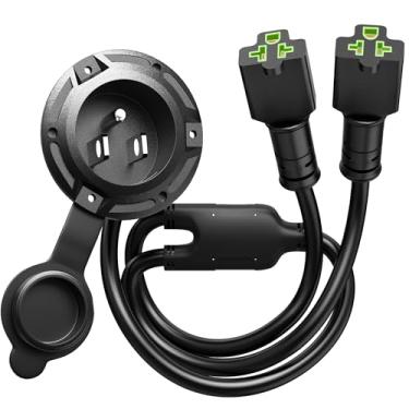 Imagem de Plugue de porta CA dupla 20A resistente, soquete de entrada de energia em terra RV 125V 12AWG com adaptador T-Blade 5 em 1, cabo receptáculo de tomada elétrica externa impermeável de 50 cm para