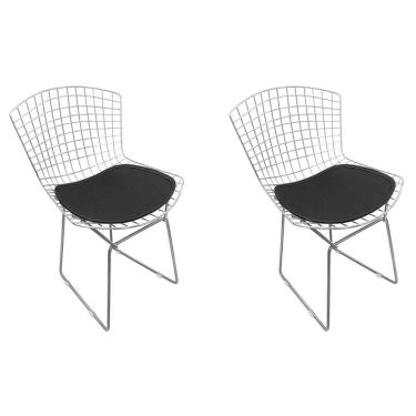 Imagem de Kit 2 Cadeiras Bertoia Cromada Com Assento Sintético Preto