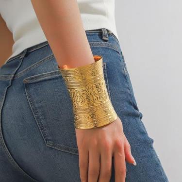 Imagem de Bracelete largo dourado prata envelhecido deusa grego étnico egípcio t