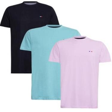 Imagem de Kit Camiseta Industrie Básica Bordada França Clássico  Algodão Premium Masculina 3 peças Cores-Masculino