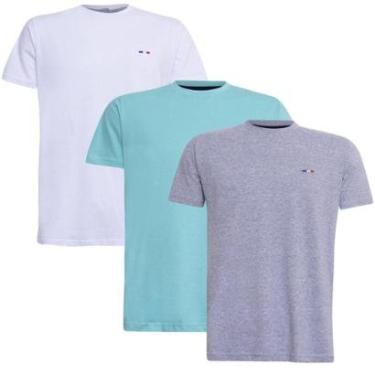 Imagem de Kit Camiseta Industrie Básica Bordada França Clássico  Algodão Premium Masculina 3 peças Cores-Masculino