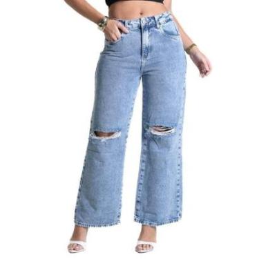 Imagem de Calça Jeans Sawary Wide Leg Cropped - 282429 - Azul claro 46-Feminino