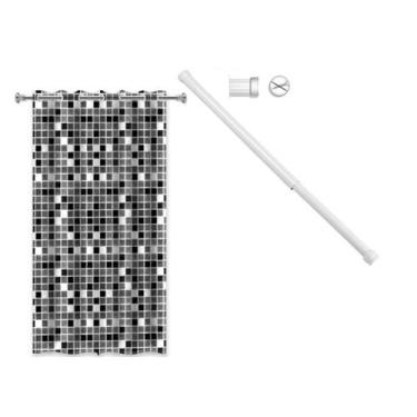 Imagem de Suporte Varão Banheiro 90 x 140 + Cortina Box Pastilha Preta - Maxeb