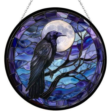 Imagem de Janela de vitral Moon Crow para pendurar 34 cm 365CUSGIFTS