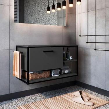 Imagem de Gabinete Para Banheiro Industrial Suspenso Com Porta Basculante Grafit