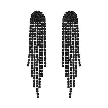 Imagem de Brinco Festa Luxo Pedras Franja Strass Casamento Noiva - VALLENACESSOR