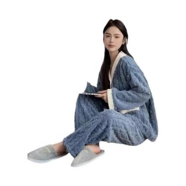 Imagem de Conjunto De Pijama Feminino De Veludo Grosso Acolchoado Para Outono In