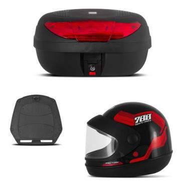 Imagem de Baú 45 Litros Pro Tork + Capacete Sport Moto 788, VERMELHO, 58