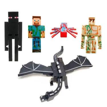 Imagem de Kit 5 Cartela Minecraft Dragão 25 Bonecos + 5 Bloco Steve - MY BUILDIN