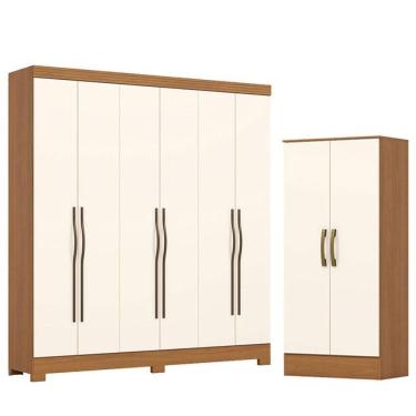 Imagem de Guarda Roupa Casal 6 Portas E 2 Gavetas Leonard Com Armário Multiuso Prime Cinamomo Off...