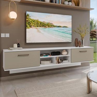 Imagem de Rack Suspenso para TV até 80 Polegadas 218 cm 2 Portas Branco/Crema Agata Madesa