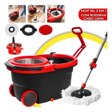 Imagem de Mop Profissional 3 em 1 Inox 16L Com Rodinha Balde 360º Giratório Mult