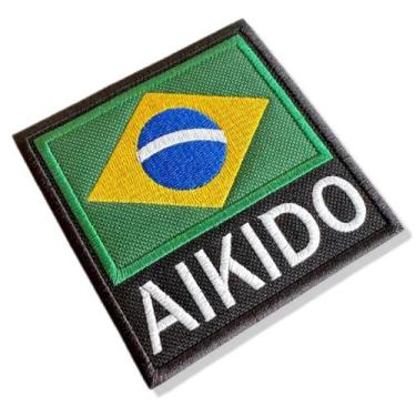 Imagem de Bbr238 Bandeira Brasil Aikido Tag Kimono Patch Bordado 9x9cm