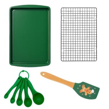 Imagem de Jogo Natalino Utensílios de Cozinha para Cookies Grade Colheres Medidoras e Espátula Verde Baker