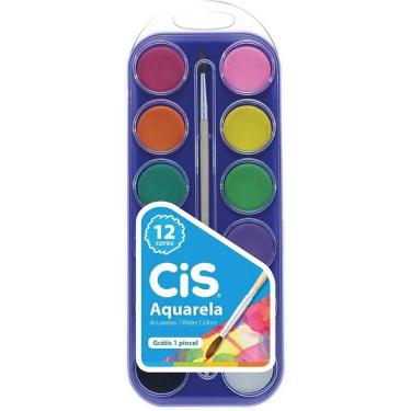 Imagem de Aquarela Escolar Sertic Cis Estojo com 12 Cores Pacote com 6 Unidades e Pincel Incluso