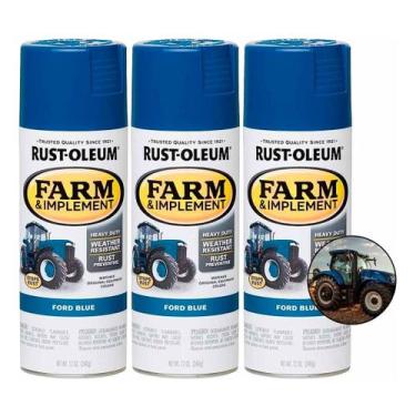 Imagem de Kit 3 Spray Tinta Veículo Agrícola Rust Oleum 340g Antiferrugem Azul F