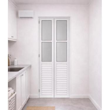 Imagem de Porta Camarão Com Vidro Alumínio Branco Lado Esquerdo 210x60 Linha 25 