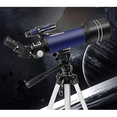 Imagem de Diumy Telescópio de astronomia, abertura profissional de 70 mm, telescópios refratários com linha de controle de câmera, 2 oculares de ampliação, suporte AZ, telescópios portáteis de viagem, azul com tripé