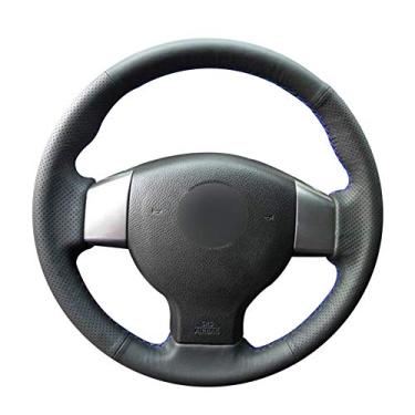 Imagem de MVMTVT Capa de volante de carro para Nissan Tiida 2004-2010 Sylphy 2006-2011 Versa 2007-2011, Capas de volante de carro de couro PU pretas costuradas à mão