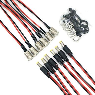 Imagem de 5,5 x 2,1 mm DC tomada rosca fêmea painel adaptador de conector com plugue à prova de poeira pacote com 6 unidades
