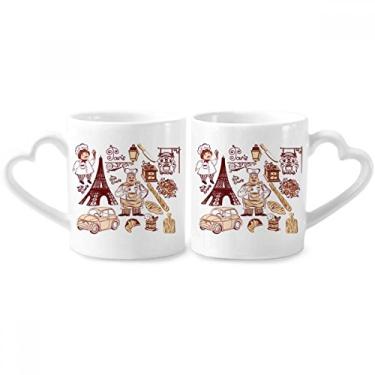 Imagem de Conjunto de canecas de porcelana para casais, Torre Eiffel da França, panela de cerâmica, alça de coração