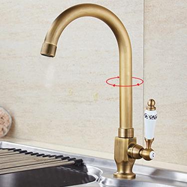 Imagem de Torneira fria única torneira de pia de latão escovado antigo torneira de pia 360 giratória para cozinha guindaste de água, estilo B simples fria