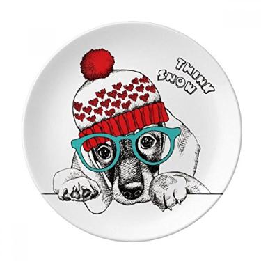 Imagem de Roupa de cachorro adorável placa de ilustração de aquarela decorativa de porcelana salver louças jantar prato