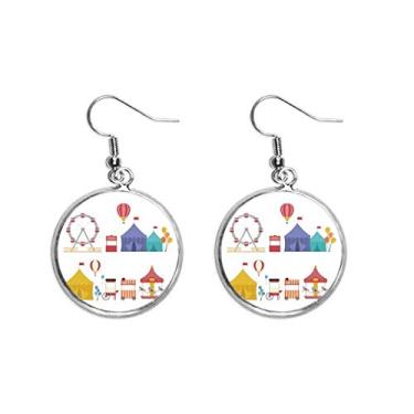 Imagem de Brincos femininos com estampa colorida para parque de diversões, brincos pendentes prateados